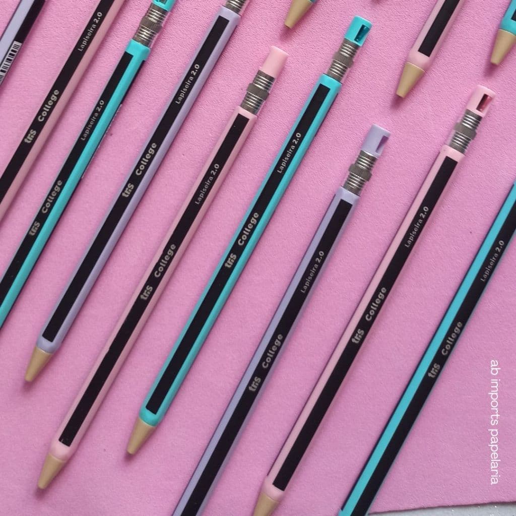 Lapiseira College c/ apontador 2.0 mm |grafite | TRIS - Unidade ou kit c/3 - rosa, verde ou roxo.