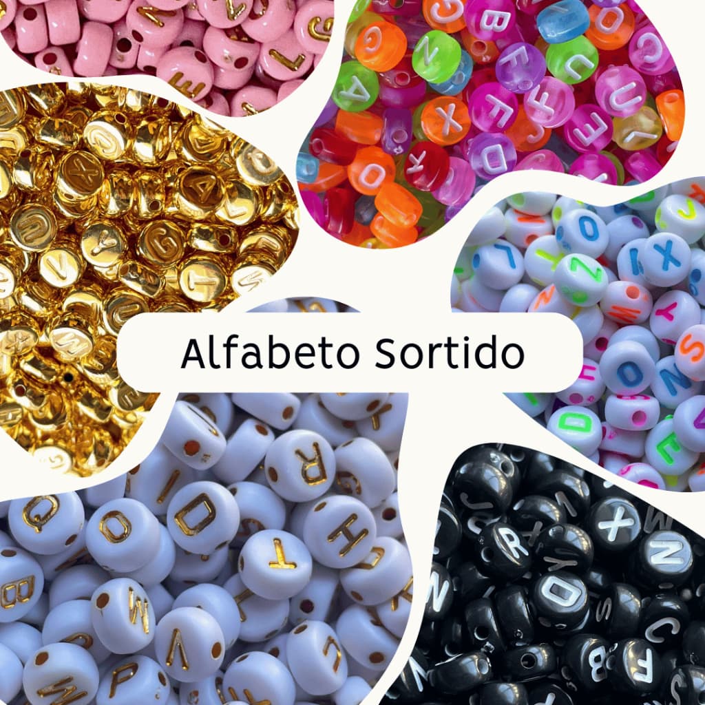 100 Miçangas Redondas Alfabeto Letras Mix - VARIOS MODELOS