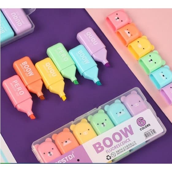 Kit Com  6 peças Marca Texto formado animais urso Bestdi Envio Rapido