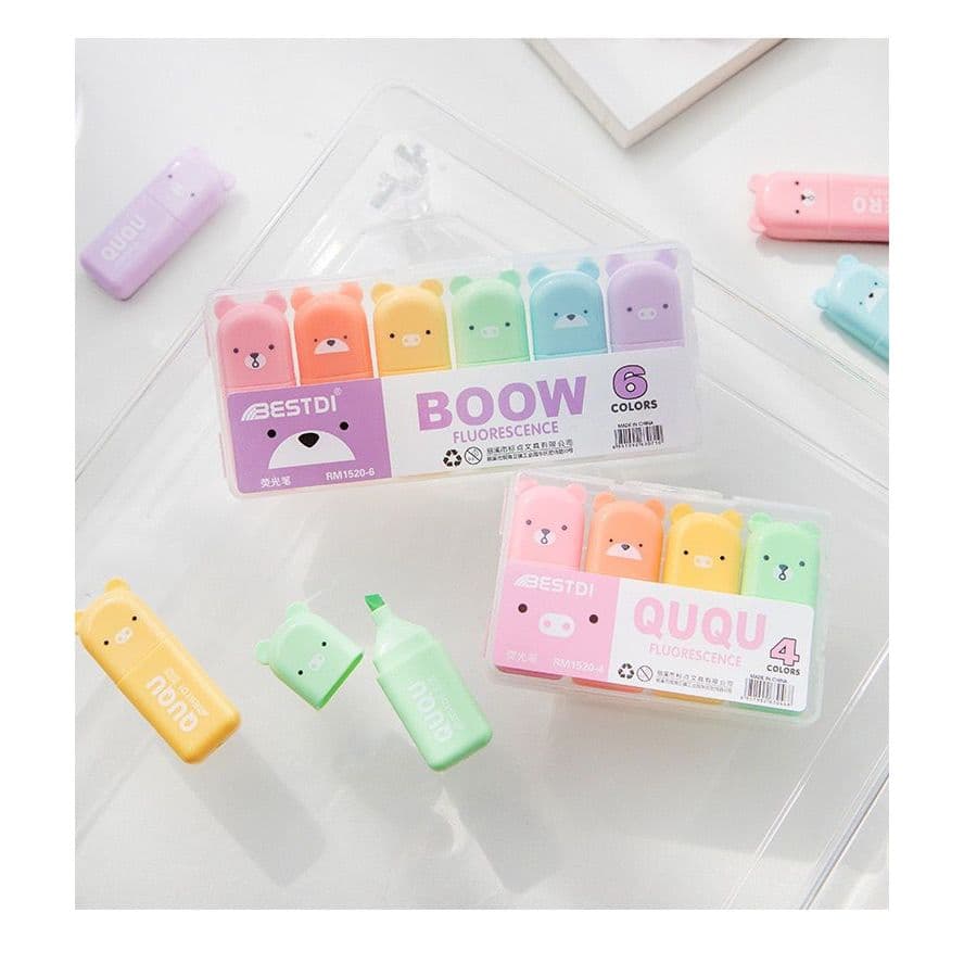 Mini Marca Texto Urso Ursinho 5 CORES Estojo Com TEXTO BOOW ❤️Vários Modelos