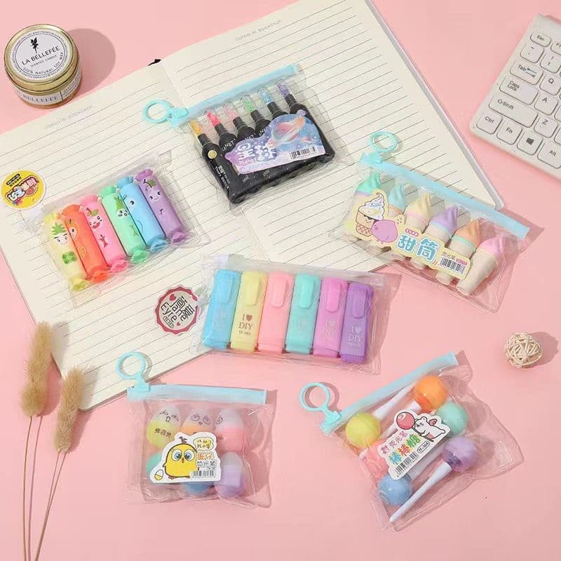 KIT 20 Pacote Marca Texto Mini Picolé Sorvete 6 cores Papelaria/Escola/Escritório