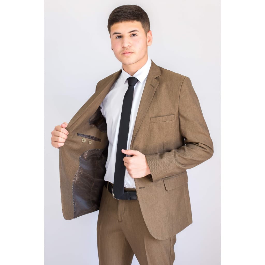 Terno Masculino Oxoford Premium - Grosso - Gramatura 180 Marrom Claro - Caqui - Forro Trabalhado Corte Italiano