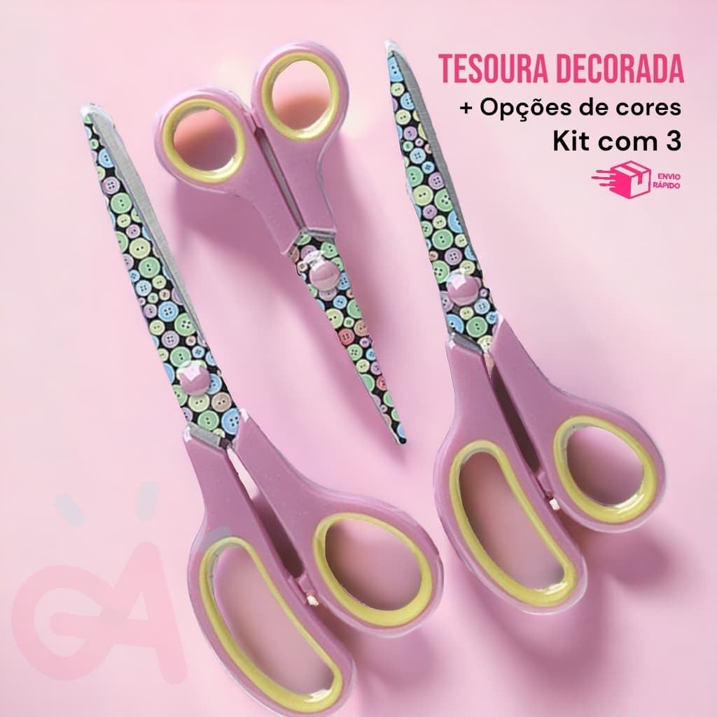 Kit de tesoura decorada - Multiuso - 3 unidades