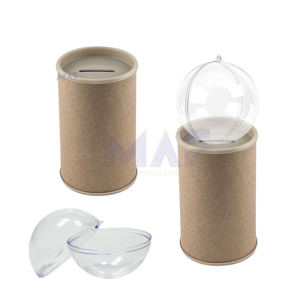 Kit 15 Cofrinho 10x6 - 15 Esfera Bola Acrilica 6,5cm