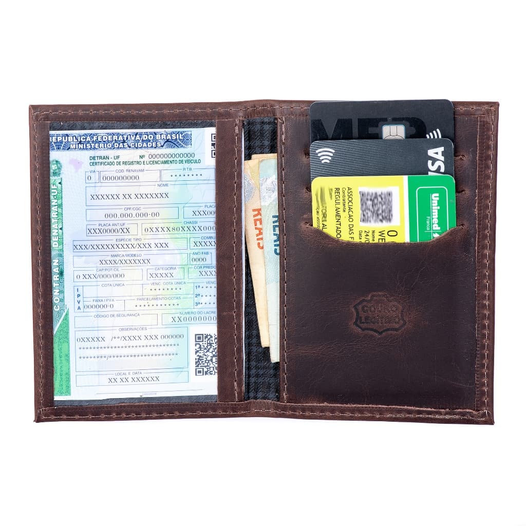 Carteira Masculina 100% Couro Legitimo Porta Cartão Documento RG CNH Dinheiro Slim