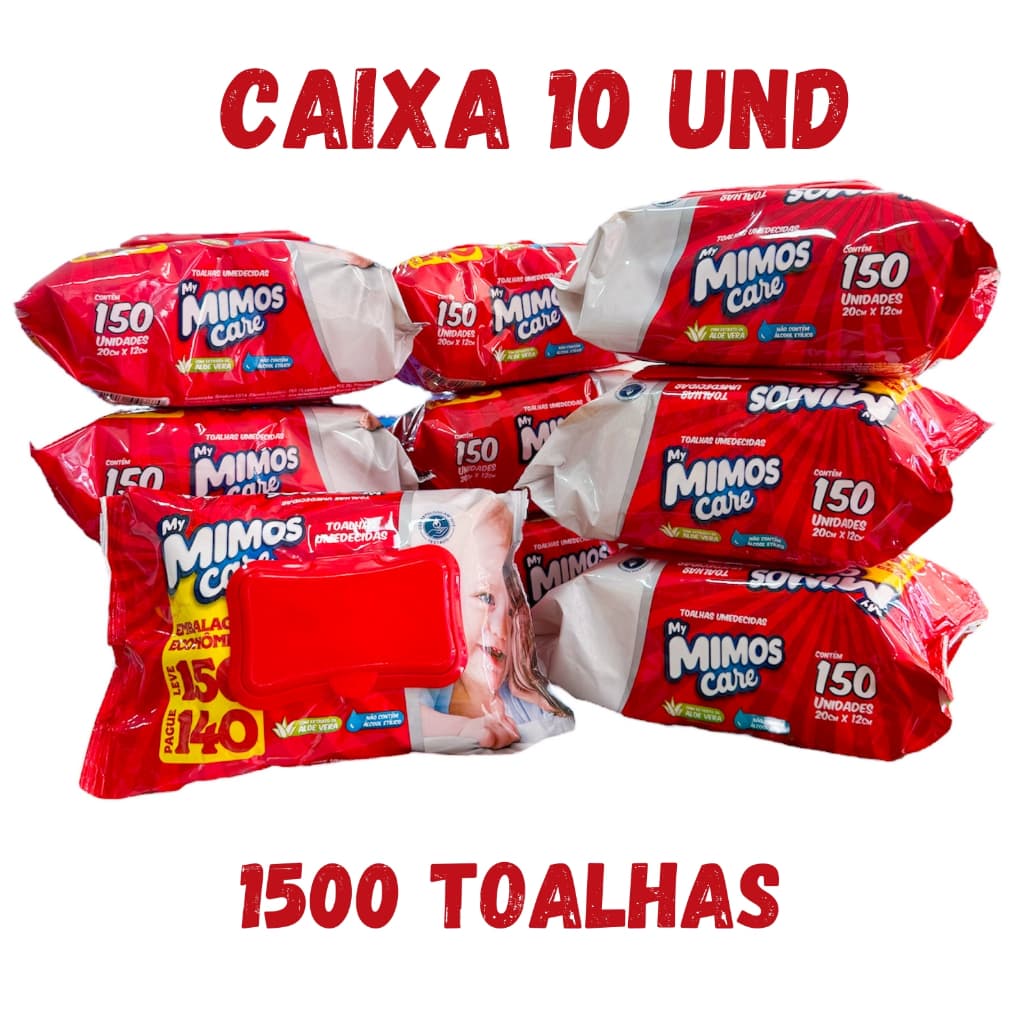 Kit 1500 Toalha umedecido Lenço umedecido My Mimos Care (10 Pacotes 150 cada)