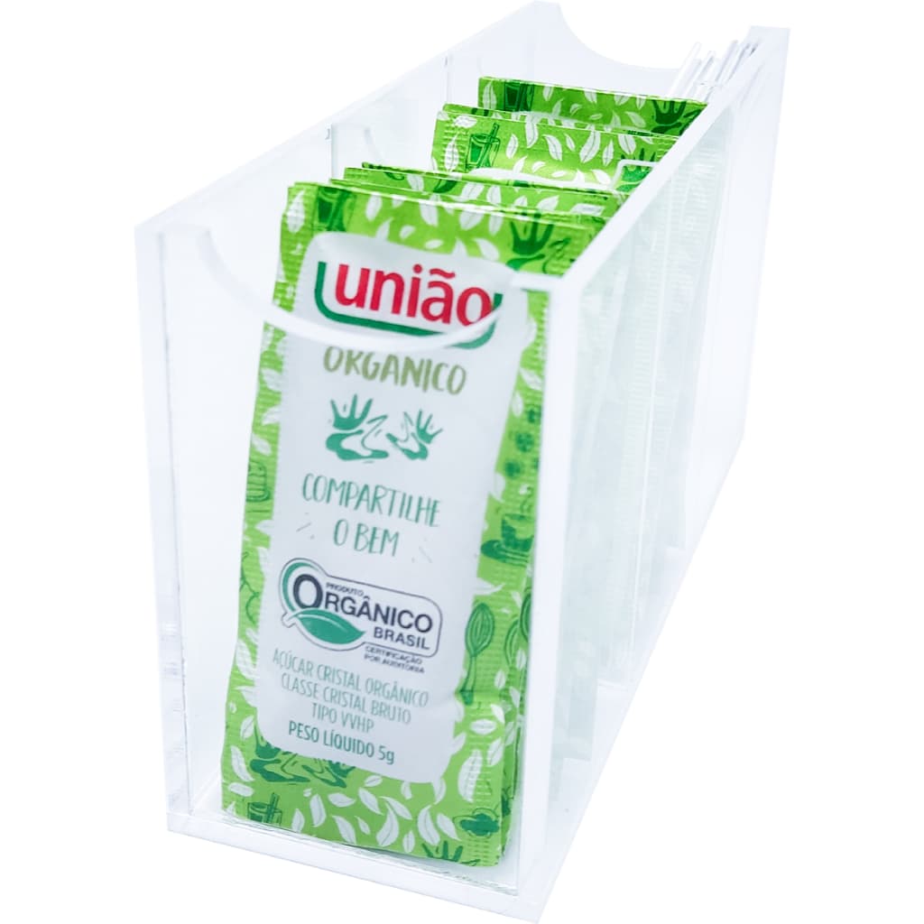 Caixa Porta Açucar Organizador de Sachês Com 3 Divisorias em Acrílico