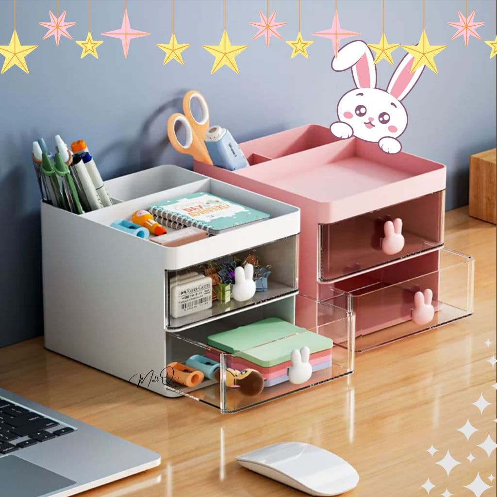 Porta Organizador De Mesa Coelhos Fofo Gaveta Treco Maquiagem De Mesa Pequeno Multifuncional Estilo Minimalista