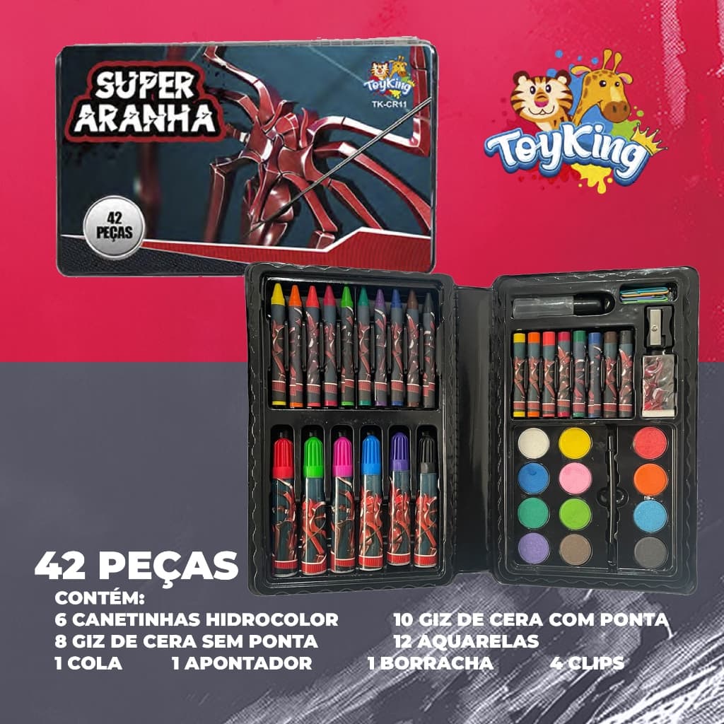 Maleta De Pintura Infantil Super Aranha Color Estojo 42 peças