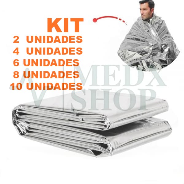 Cobertor Manta Térmica Aluminizado Para Resgate, Emergência e Camping - KIT com 2 ,4 ,6 ,8 ,10 UN