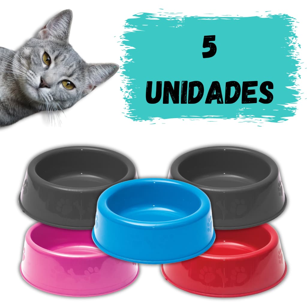 Kit 5 Comedouros Gato Pote de Ração e Água Pet Plástico