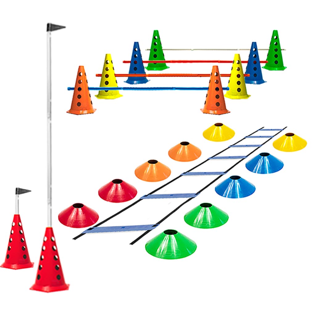 Kit Funcional - Escada de Agilidade + 10 Cones Furados C/ Barreiras + 10 Pratos