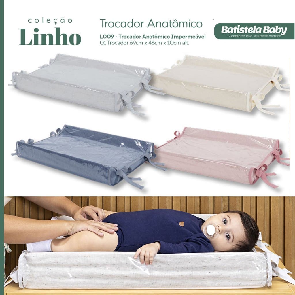 Trocador de Bebê Cômoda Americano Linho Premium 100% Algodão Batistela Baby Bege Rosê Jeans Cinza