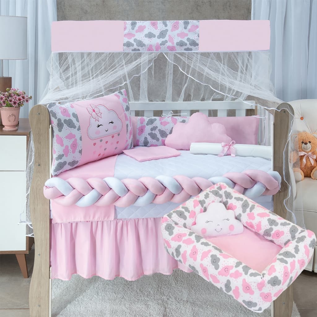 Kit de Berço Americano  Completo Com Ninho Redutor Menina e Menino 12 Peças