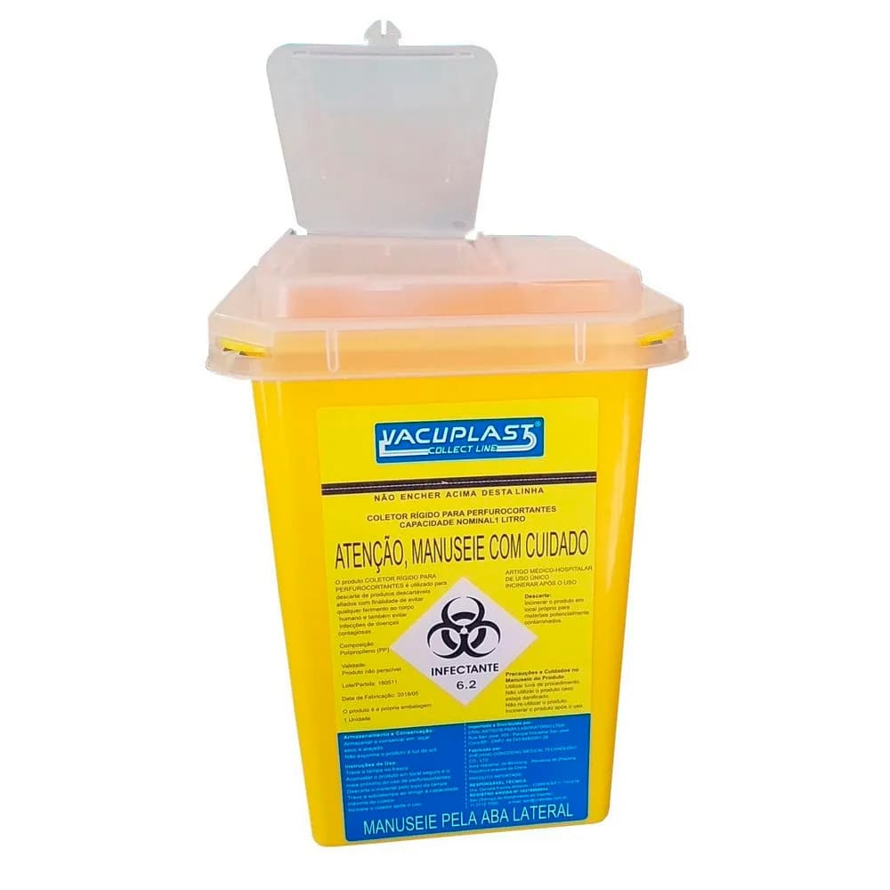 Coletor Plástico Rígido Perfuro Cortante Cralplast 1 Litro