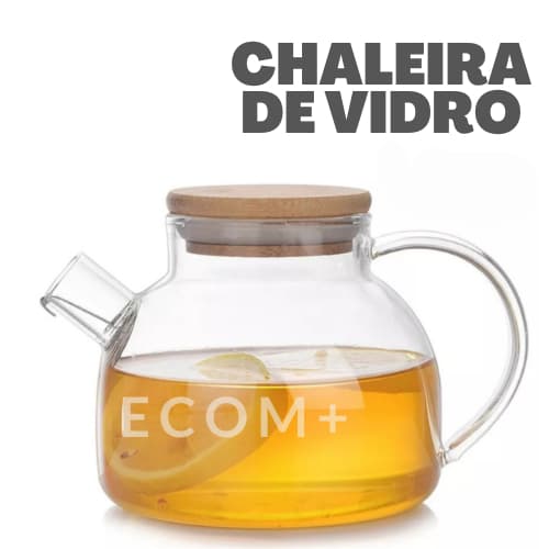 Chaleira de Vidro com Tampa Bambu Premium Borossilicato 1L Bule Café Chá