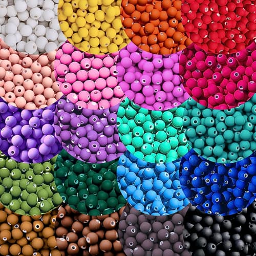 100 ou 200 Peças Bola Emborrachada 08MM Miçanga Artesanato Terço Pulseira