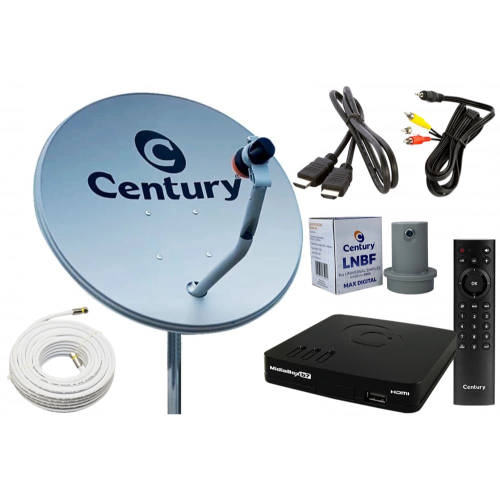 Kit Completo Para Tv Antena + Receptor B7 Century + LNBF + Cabo
