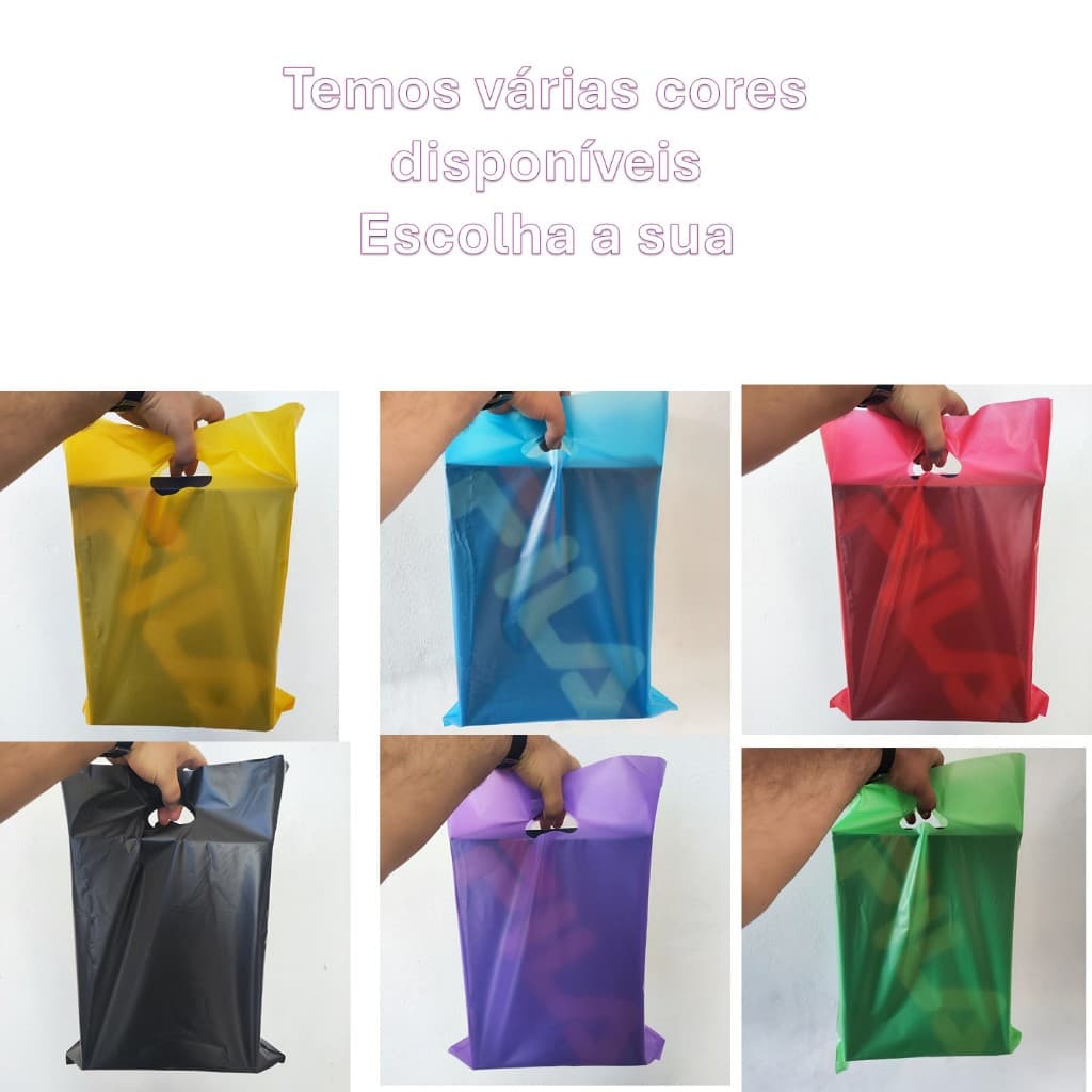 kit 50 Sacolas plásticas Boca de palhaço Vazada  Transparente & Coloridas fosca, ( material premium)
