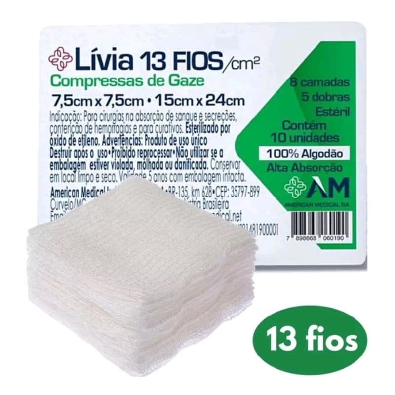 gaze 13 fios Lívia 7,5x7,5 embalagem 10unid