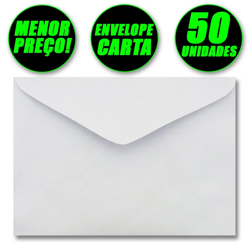 Envelope Carta Branco Liso 10x15 Cm 50 Und Correio