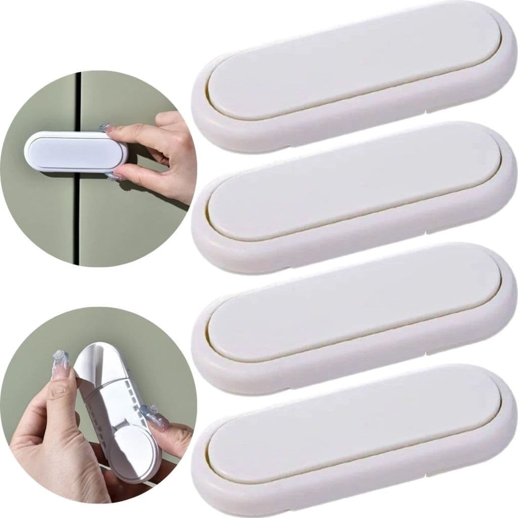 4 Trava de Porta Armário Gaveta Balcão Protetor Tranca Adesiva Segurança Proteção Bebe