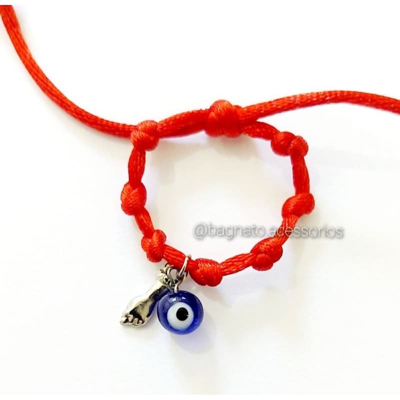 Pulseira vermelha 7 nós Bebê (0 a 2 anos)  com olho grego e figa prateada  (bijuteria)