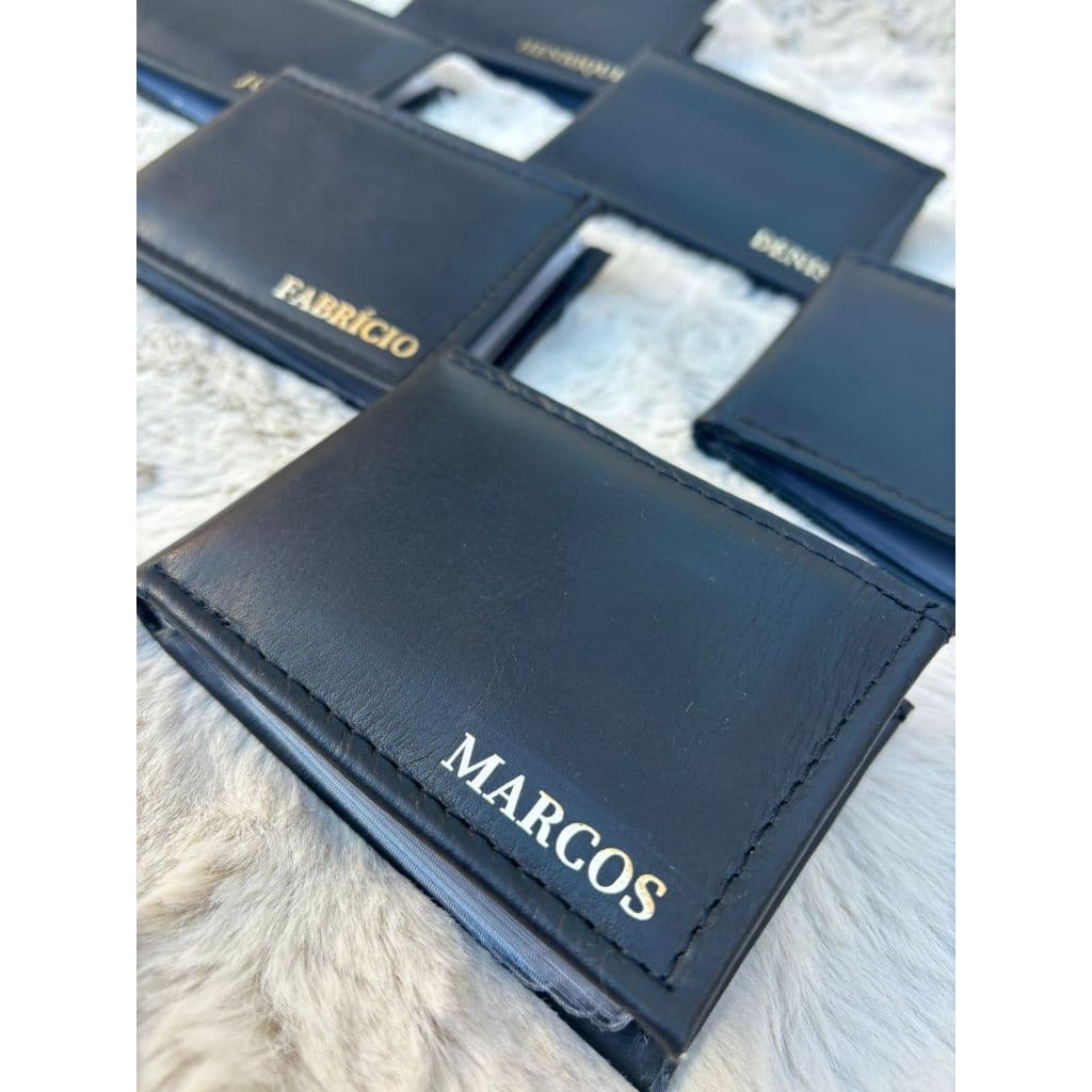 Carteira Porta Cartao Masculina Slim Couro Legitimo Personalizada Com Nome