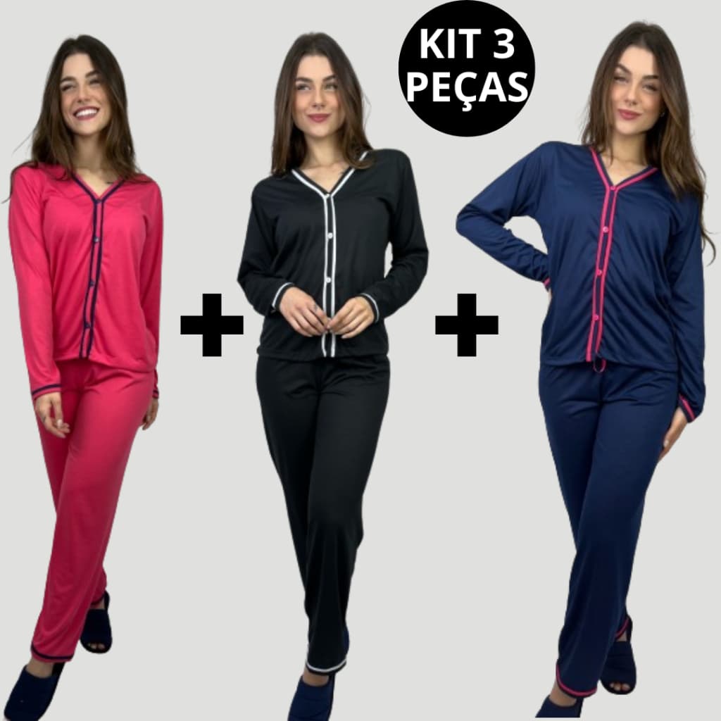 Kit 3 Pijamas Longos Inverno Frio
