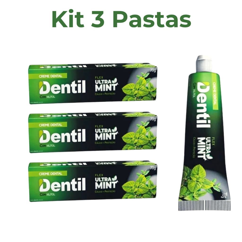 Kit 3 Creme Dental Dentil Ultra Mint Com Xilitol Sem Flúor Menta Refrescância Total