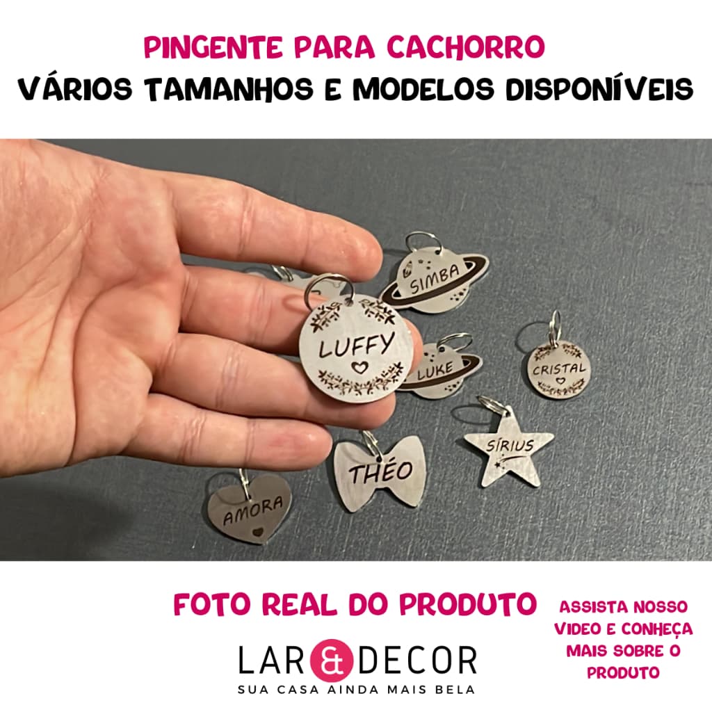 Pingente Pet Personalizado Coleira para Cachorro Gato Plaquinha de Identificação Pet