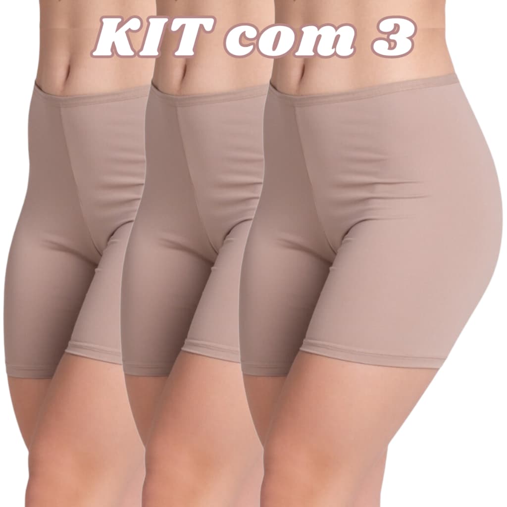 Kit 3 Short Anágua Liso Segunda Pele Feminino Comprido