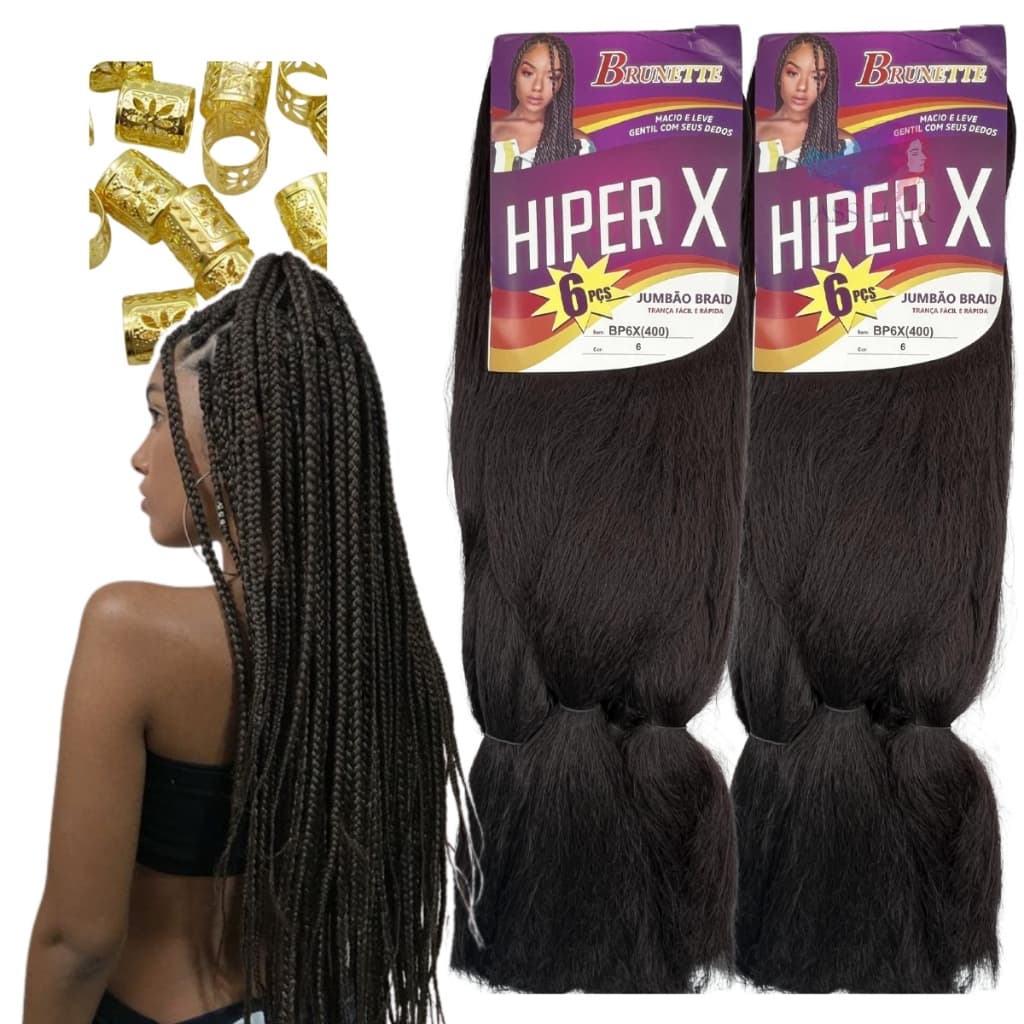 Kit 2 Pacotes Cabelo Jumbo Super Jumbão Hiper X + Anéis