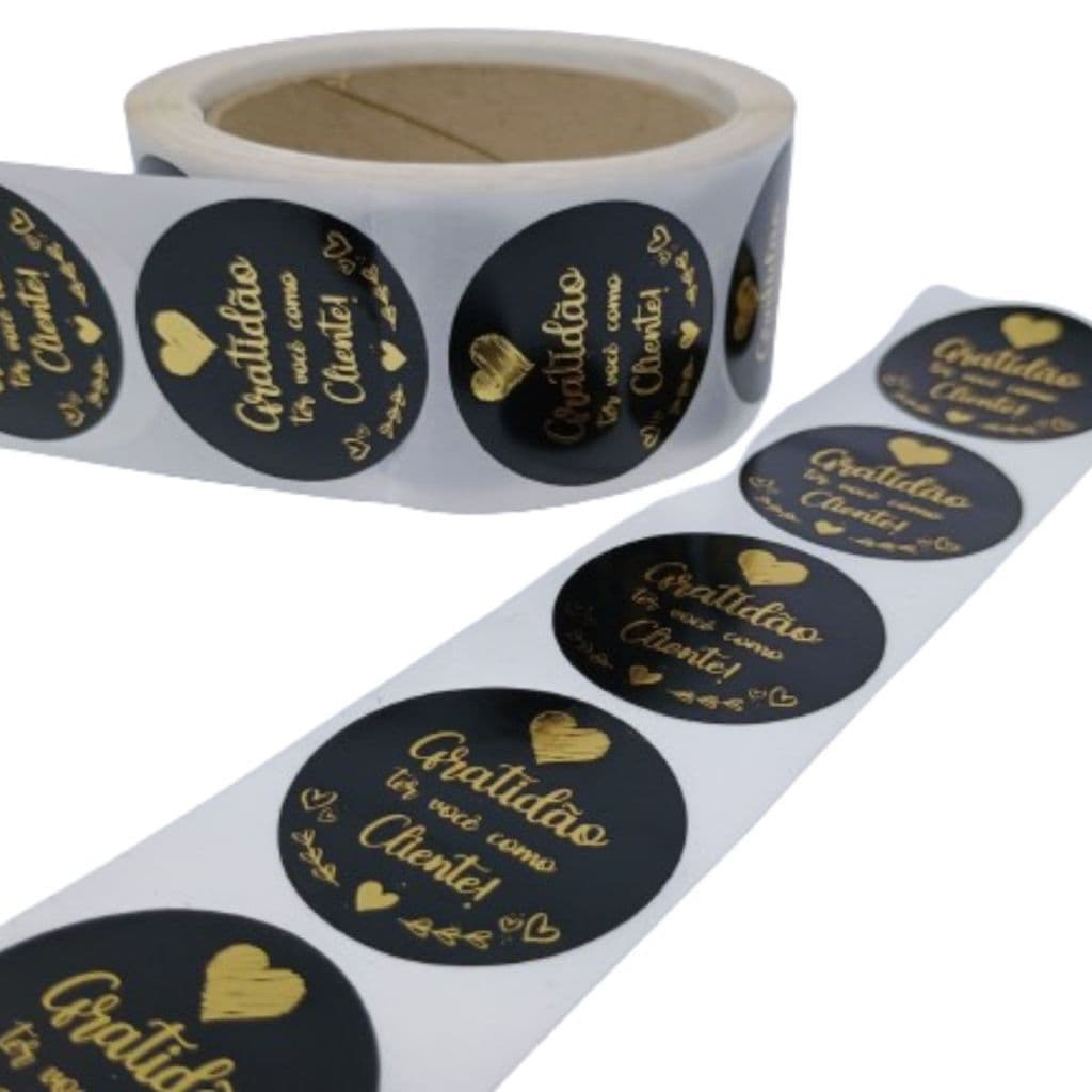 1000 Etiqueta Gratidão Adesivo Vinil Metalizado Redondo 4cm