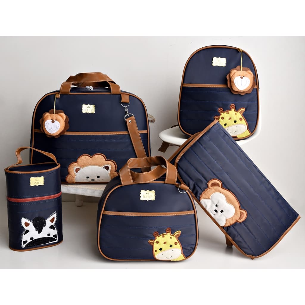 Kit Bolsas 5 Peças de Maternidade Com Trocador Para Bebê Família Bichinhos