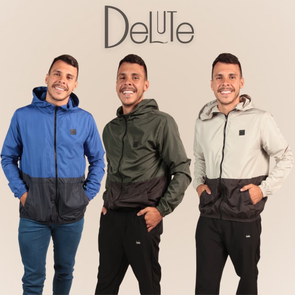 Jaqueta Masculina Dual Color Delute Corta Vento Resistente á Água Com Capuz Dois Bolsos Proteção