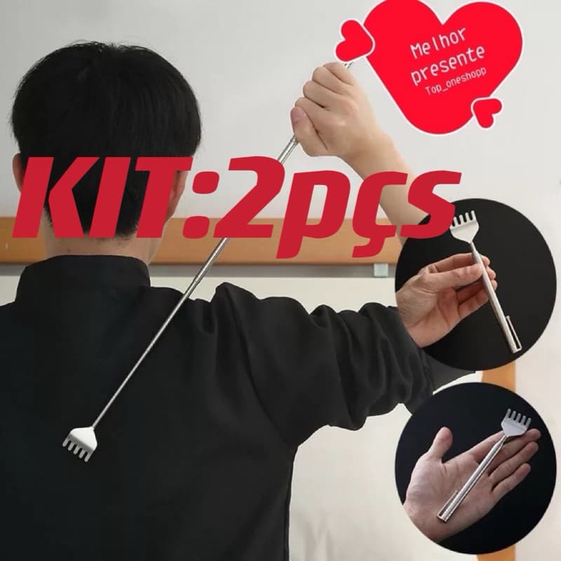 Coçador De Costas Mãozinha Em Aço Inox Telescópio Regulável Para Coçar Costas