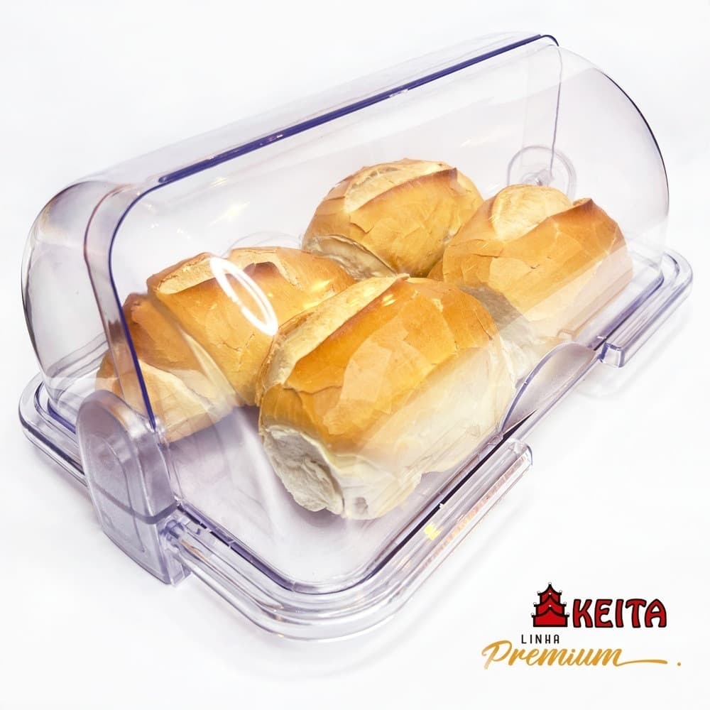 Porta Pão Cristal Armazenador Com Tampa Articulada Profissional Para Pães Bolo e Frios
