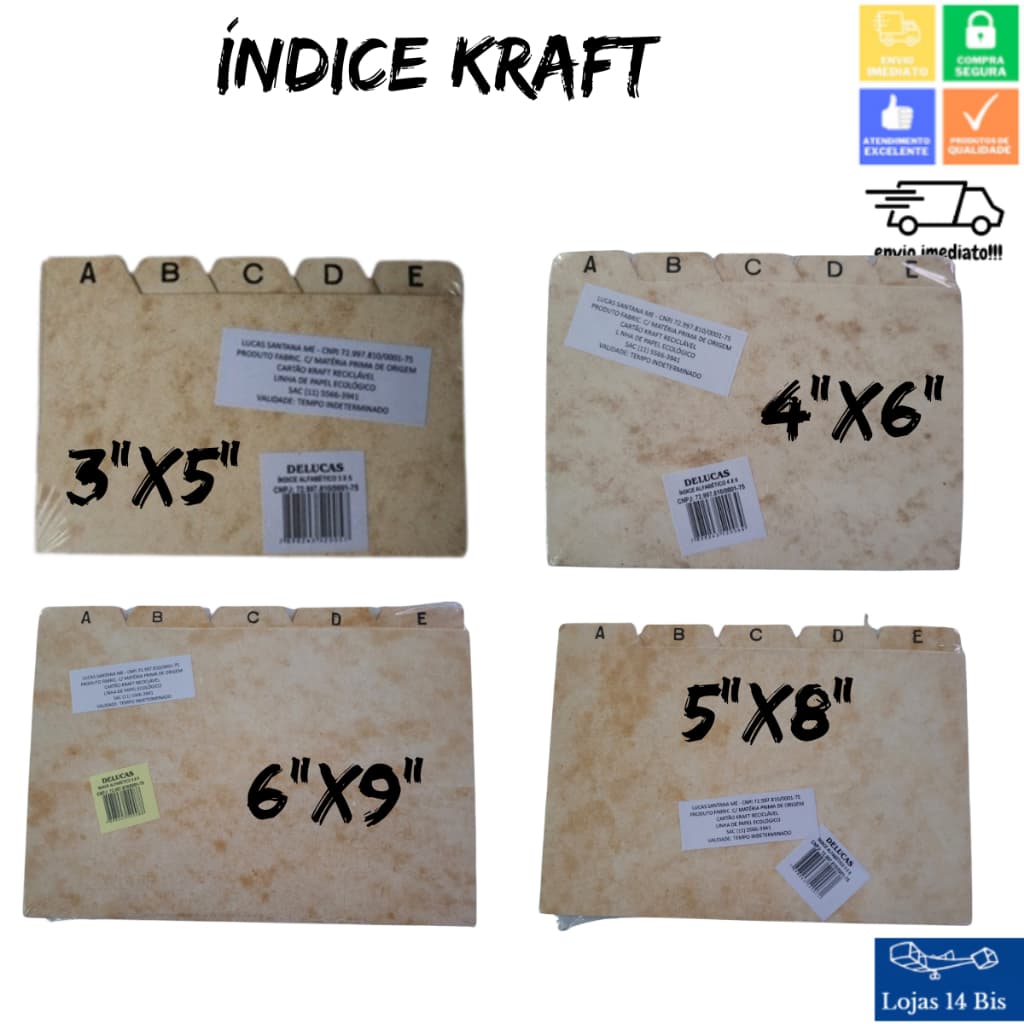 Índice Alfabético A-Z Papel para Fichário em Papel Cartão Kraft Reciclável Organização Delucas