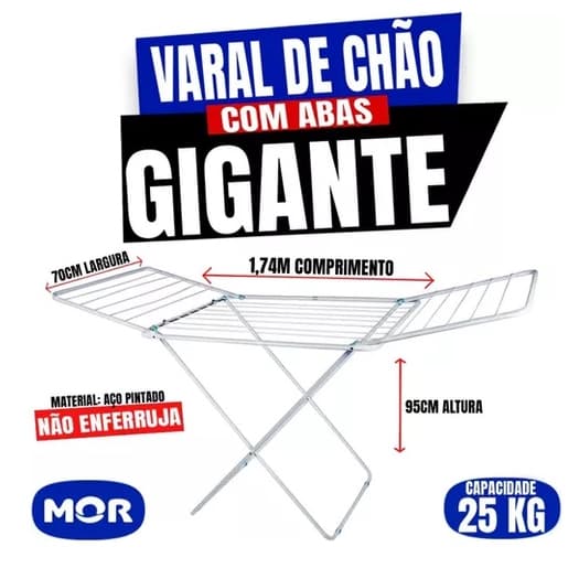 Varal de chão Mor com e sem abas Slim Arame de chão Varal para roupas --> ESCOLHA O MODELO E TAMANHO