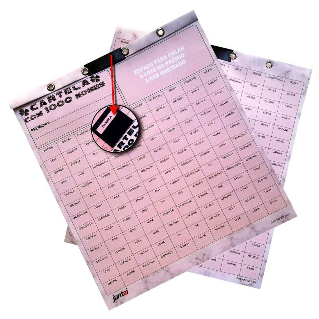 Rifa c/ 2 GANHADORES - 100, 150 ou 200 Nomes/Números na Cartela - em Papel  offset 180g.