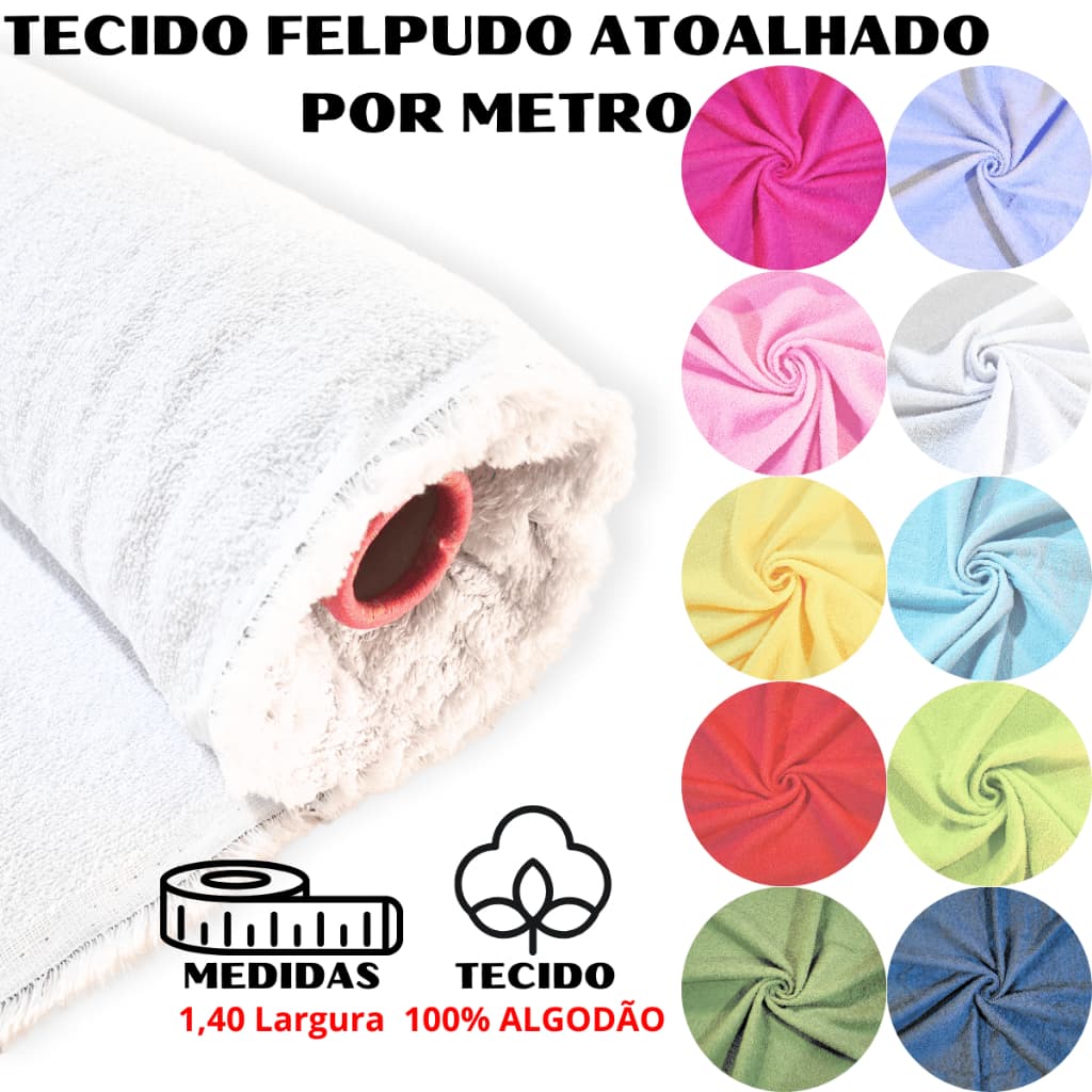 Tecido Atoalhado Felpudo Felpa 100% Algodão por metro p/ artesanato, toalhas banho bebê, bate mão