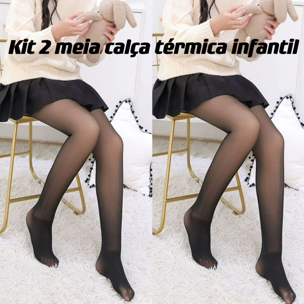 Kit 1 - 2 Meia Calça Térmica Infantil Forrado Grosso Translúcida Leggings De Lã Quente Para Criança 3-14ANOS