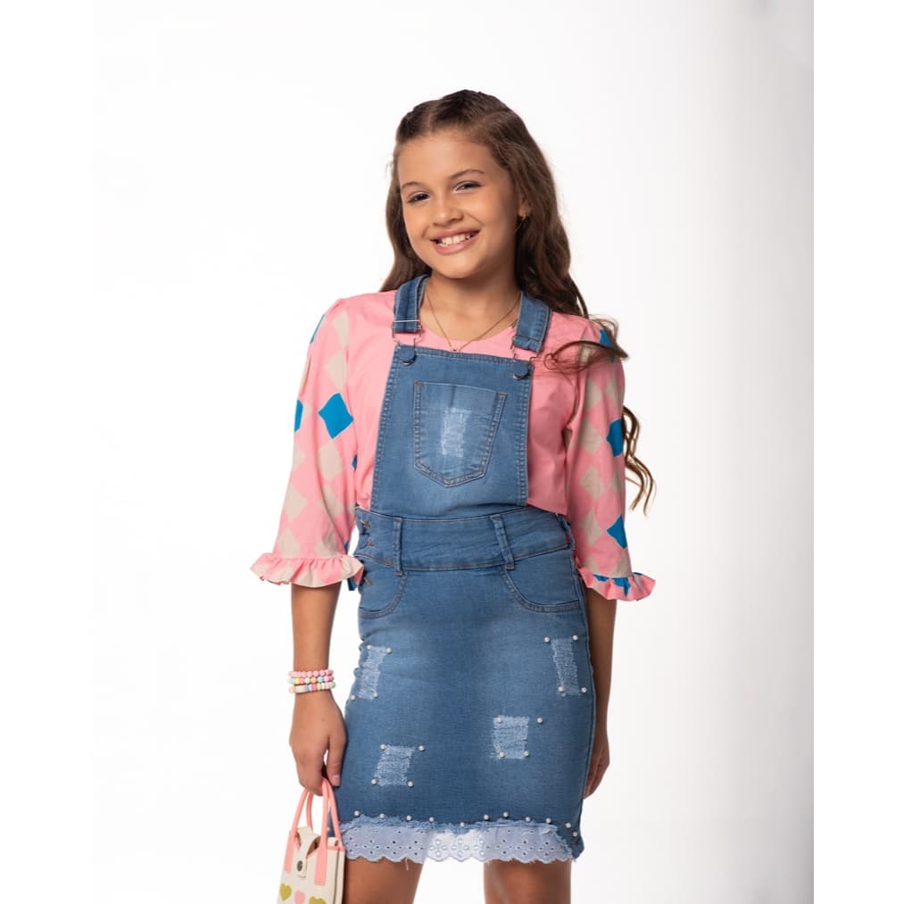 Jardineira Jeans Cambraia Juvenil 7PALLAS