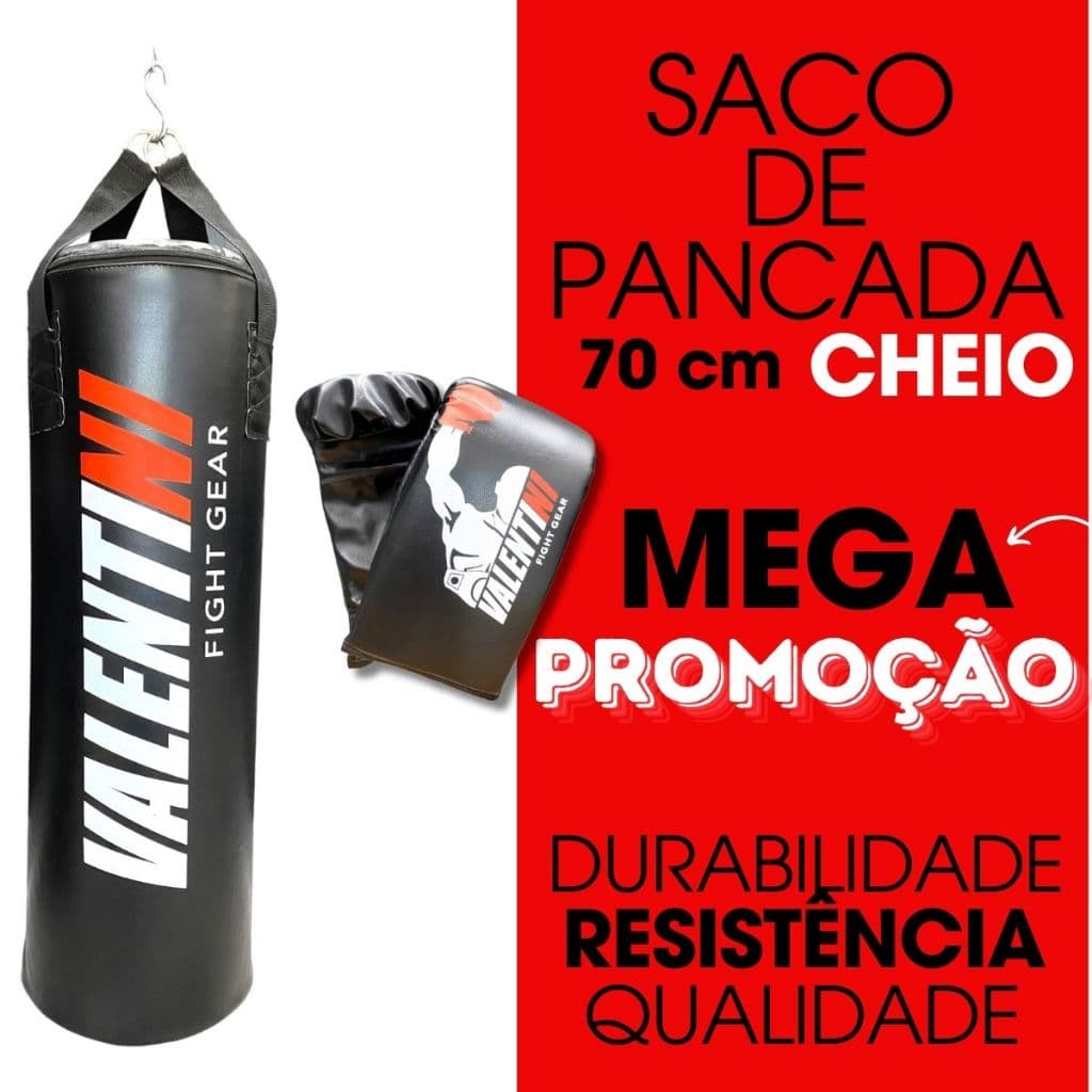 Saco de Pancada VALENTINI 70 cm  CHEIO - Treino Boxe Muay Thai  + 1 PAR DE LUVA BATE SACO