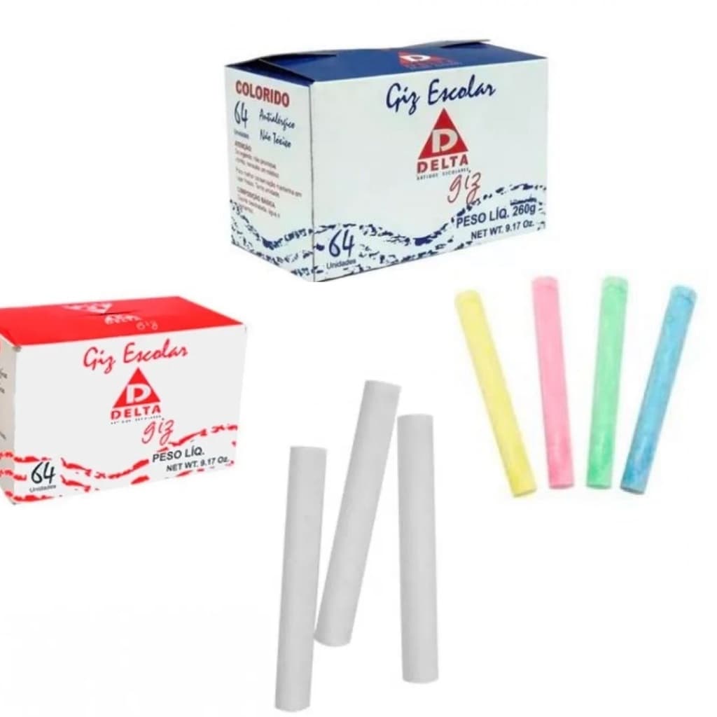 Giz Branco e Colorido Escolar Para Quadro Verde Negro Delta 64 Unidades Promoção