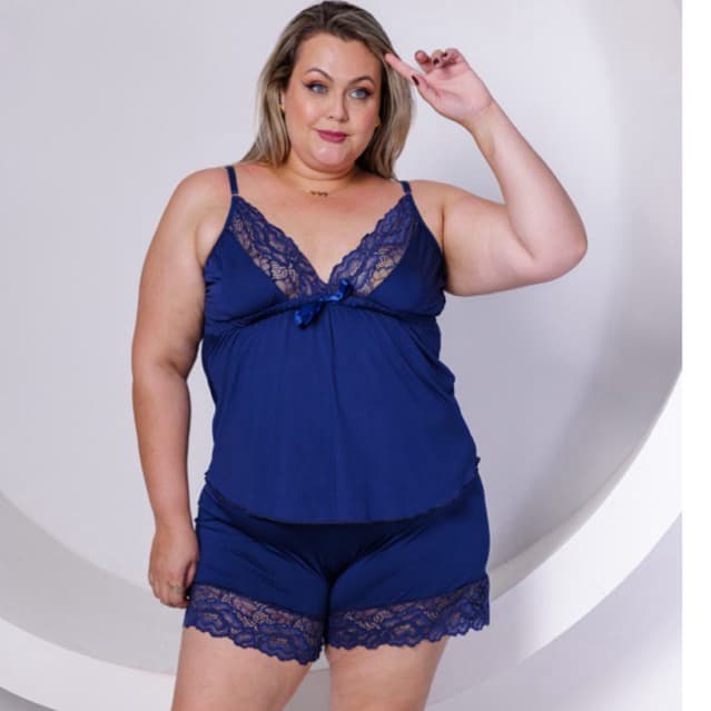 Baby Doll Plus Liso Em Liganete Com Renda