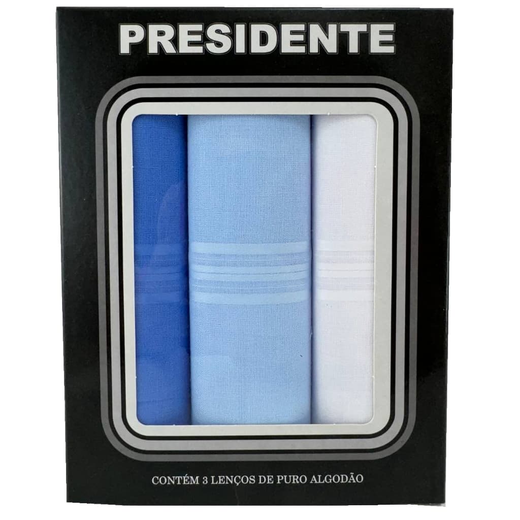 Lenços Masculinos Presidente De Bolso 41cm 100% Algodão - Kit 3 Unidades