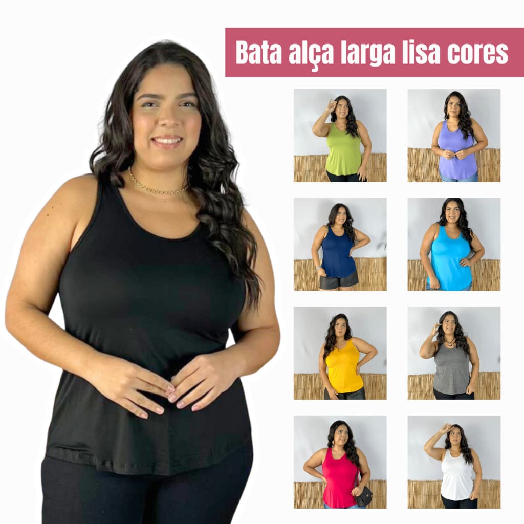 Blusa regata versátil feminina estilo bata soltinha plus size alça larga malha viscolycra M G GG XGG