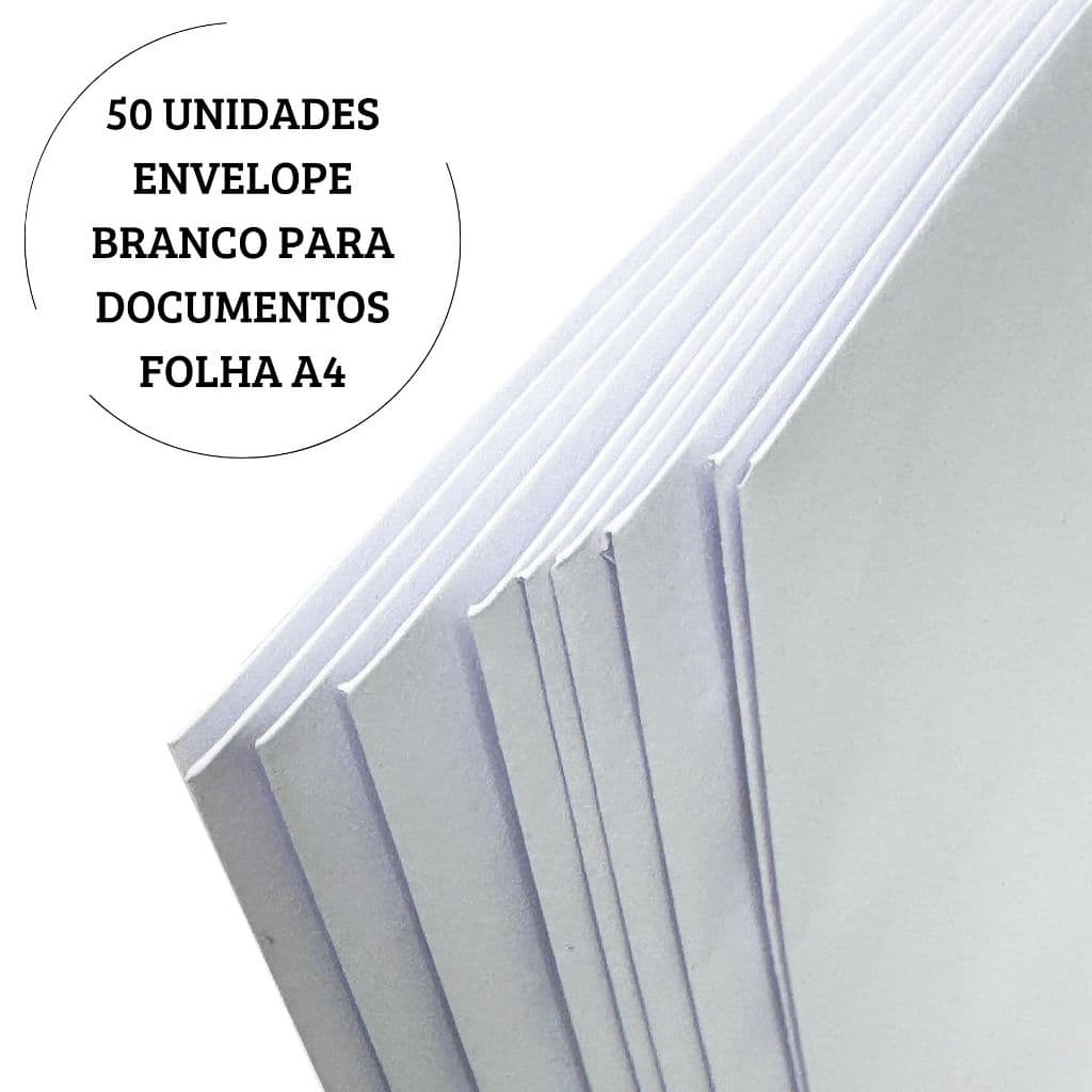 ENVELOPE A4 COR BRANCO DOCUMENTOS CURRICULOS ESCRITORIO 50 UNIDADES